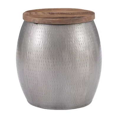Asstd National Brand Kirkglen Wood And Glass Drum Side Table In Silver