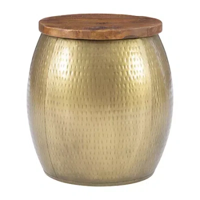 Asstd National Brand Kirkglen Wood And Iron Drum Side Table In Yellow