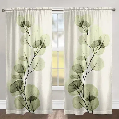 Asstd National Brand Laural Home Green X-ray Of Eucalyptus Leaves Rod Pocket Sheer Single Curtain Panel In Multi
