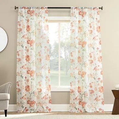 Asstd National Brand Lena Rod Pocket Sheer Set Of 2 Curtain Panel In Orange