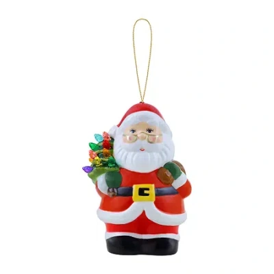 Asstd National Brand Lighted Mini Nostalgic Ceramic Santa Christmas Ornament In White