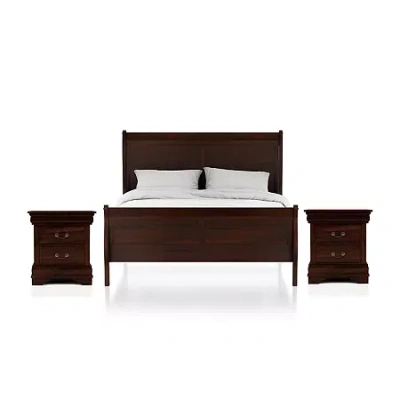 Asstd National Brand Lihte 3 Piece Wooden Bedroom Set In Brown