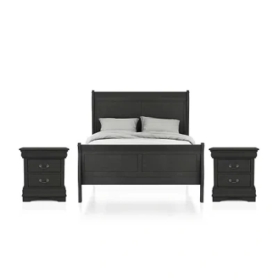Asstd National Brand Lihte 3 Piece Wooden Bedroom Set In Gray