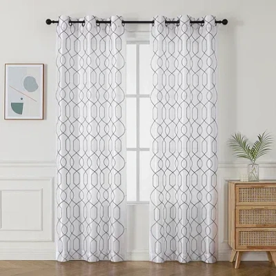 Asstd National Brand Luke Embroidered Grommet Top Light-filtering Set Of 2 Curtain Panel In White