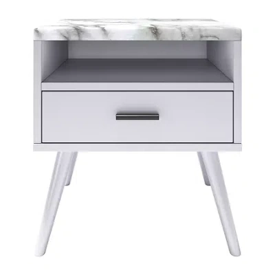 Asstd National Brand Marcello Faux Marble Top Low Profile Nightstand In White