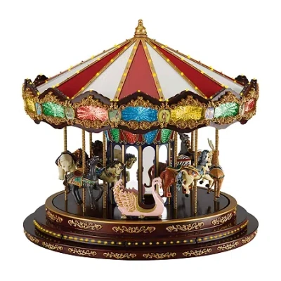 Asstd National Brand Marquee Deluze Carousel Animated Christmas Tabletop Decor In Red
