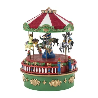 Asstd National Brand Mini Carnival Carousel Animated Music Box Christmas Tabletop Decor In Green