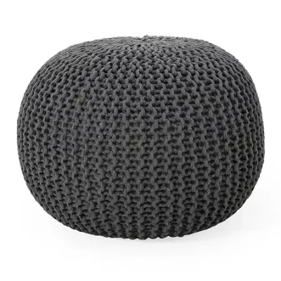 Asstd National Brand Nahunta Modern Knitted Cotton Pouf Ottoman In Gray