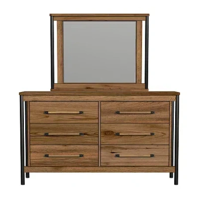 Asstd National Brand Norcross 6 Drawer Dresser+mirror In Hickory In Brown