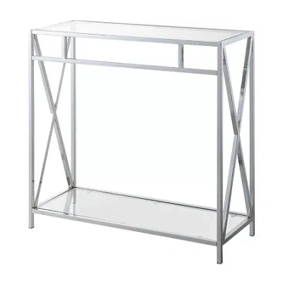 Asstd National Brand Oxford Glass Top Metal Console Table In Silver