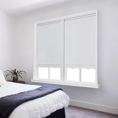 Asstd National Brand Paige Cut-to-width Cordless Blackout Fringed Roller Shade In White