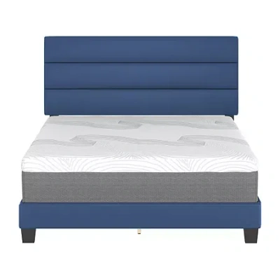 Asstd National Brand Parks Upholstered Wooden Platform Bed In Blue