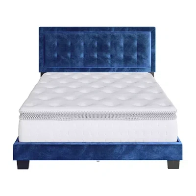 Asstd National Brand Patrice Upholstered Wooden Bed In Blue