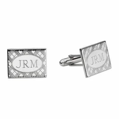 Asstd National Brand Personalized Plaid Pattern Cufflinks In Silver