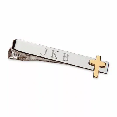 Asstd National Brand Personalized Tie Bar W/ Gold-tone Cross In Gray