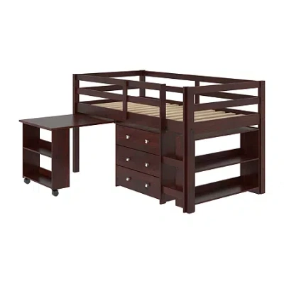 Asstd National Brand Pull Out Study Twin Low Loft Bed In Brown