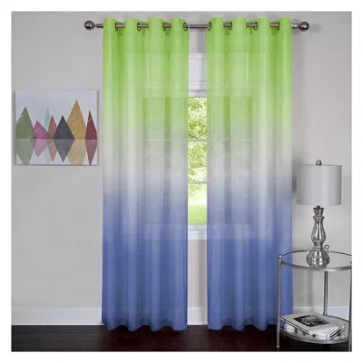 Asstd National Brand Rainbow Grommet Top Sheer Single Curtain Panel In Green