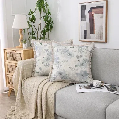 Asstd National Brand Regal Home Print Linen Poly Blend 20x20 Square Throw Pillow In Blue