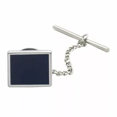 Asstd National Brand Rhodium-plated Tie Tack With Blue Enamel Center