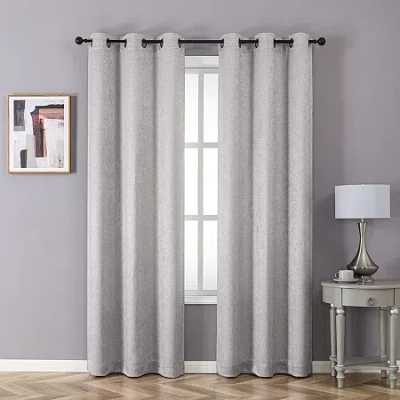 Asstd National Brand Rhys Grommet Top Blackout Set Of 2 Curtain Panel In Silver