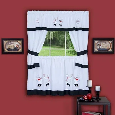 Asstd National Brand Rod Pocket Kitchen Curtains & Drapes Window Set In Black