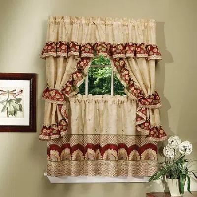 Asstd National Brand Rod Pocket Kitchen Curtains & Drapes Window Set In Multi