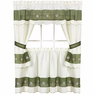 Asstd National Brand Rod Pocket Kitchen Curtains & Drapes Window Set In Green