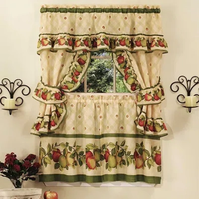 Asstd National Brand Rod Pocket Kitchen Curtains & Drapes Window Set In Multi
