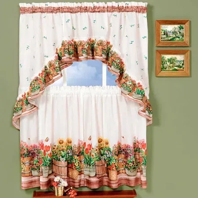 Asstd National Brand Rod Pocket Kitchen Curtains & Drapes Window Set In Multi