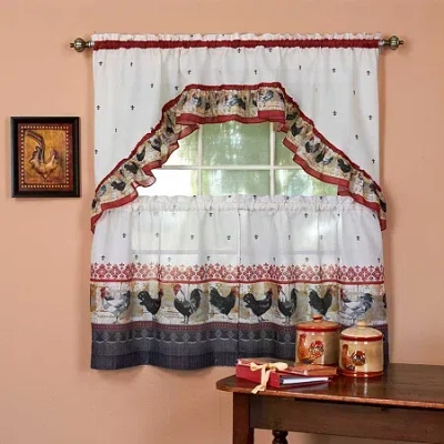 Asstd National Brand Roosters 3-pc. Rod Pocket Kitchen Curtains & Drapes Window Set In Red