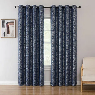 Asstd National Brand Sadie Grommet Top Blackout Single Curtain Panel In Blue