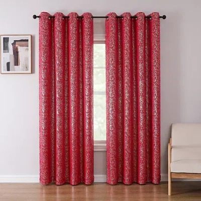 Asstd National Brand Sadie Grommet Top Blackout Single Curtain Panel In Red