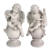 Asstd National Brand Set Of 2 Cherub Angels With Violin And Harp On Finials Outdoor Garden Statues 15.25" In Gray