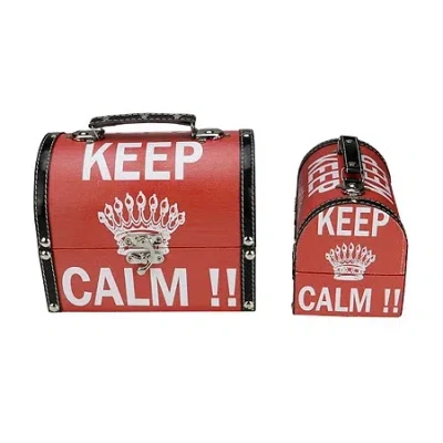 Asstd National Brand Set Of 2 Red And White Keep Calm!! Decorative Wooden Storage Boxes 7.25-8.75"