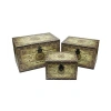Asstd National Brand Set Of 3 Oriental-style Brown And Cream Earth Tone Decorative Wooden Storage Boxes 22" In Brown