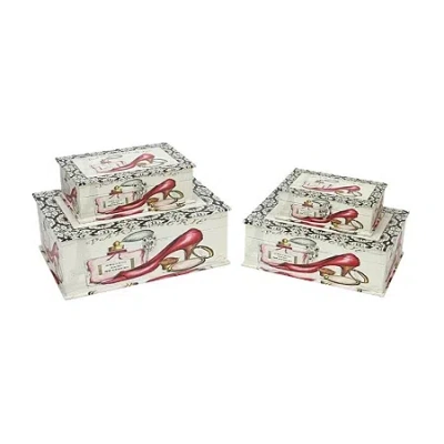 Asstd National Brand Set Of 4 Vintage-style French Fashion Decorative Wooden Storage Boxes 13.75" In Multi