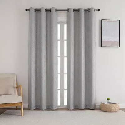 Asstd National Brand Starltt Grommet Top Blackout Set Of 2 Curtain Panel In Silver