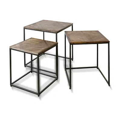 Asstd National Brand Stylecraft Logan Dark Wood Nested Side Tables - Set Of 3 In Brown