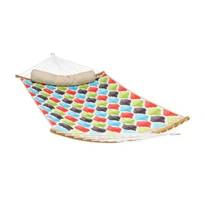 Asstd National Brand Sunnydaze Quilted Hammock With Curved Bamboo Spreader Bar And Pillow In Blue