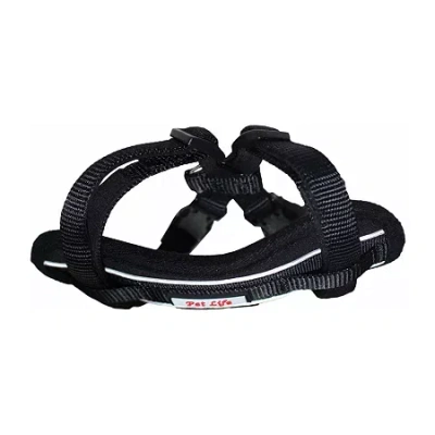 Asstd National Brand The Pet Life Mountaineer Chest Compression Adjustable Reflective Easy Pull Dog Harness In Black