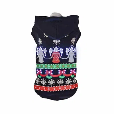 Asstd National Brand The Pet Life Pet Life Led Lighting Patterned Holiday Hooded Sweater Pet Costume In Black