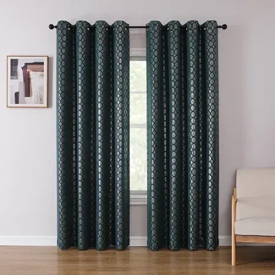 Asstd National Brand Tobias Metallic Grommet Top Blackout Single Curtain Panel In Green