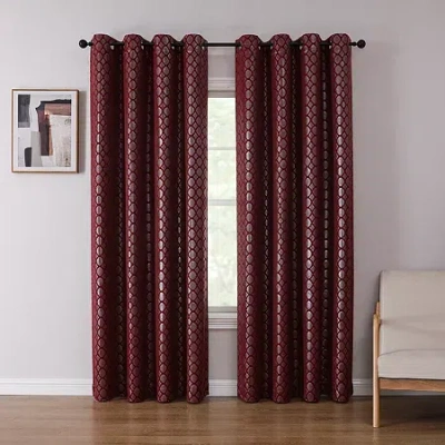Asstd National Brand Tobias Metallic Grommet Top Blackout Single Curtain Panel In Red