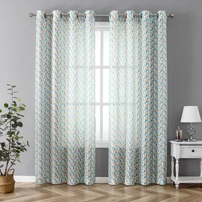 Asstd National Brand Tranquility Grommet Top Sheer Single Curtain Panel In Blue