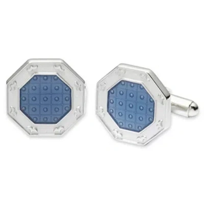 Asstd National Brand Translucent Blue Enamel Octagonal Cuff Links In White