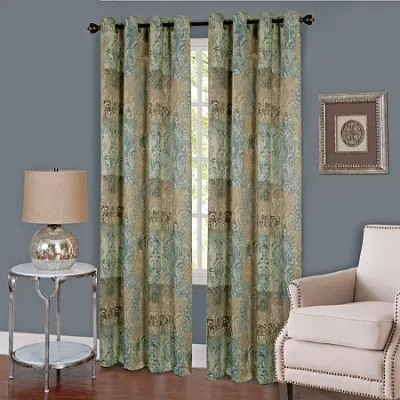 Asstd National Brand Vogue Damask Grommet Top Light-filtering Single Curtain Panel In Blue