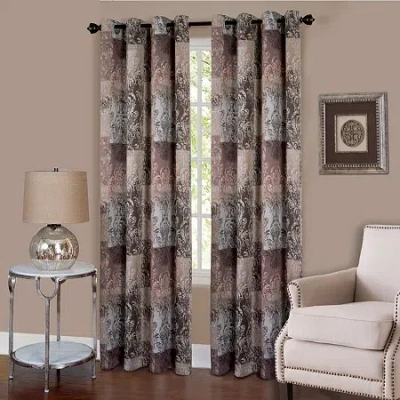 Asstd National Brand Vogue Damask Grommet Top Light-filtering Single Curtain Panel In Brown