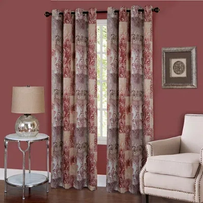 Asstd National Brand Vogue Damask Grommet Top Light-filtering Single Curtain Panel In Red