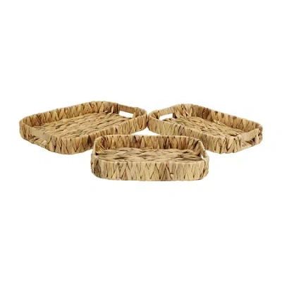 Asstd National Brand Water Hyacinth Woven Curved Basket Trays - Set Of 3 In Sand