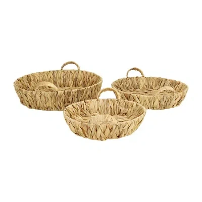 Asstd National Brand Water Hyacinth Woven Round Basket Trays - Set Of 3 In Sand